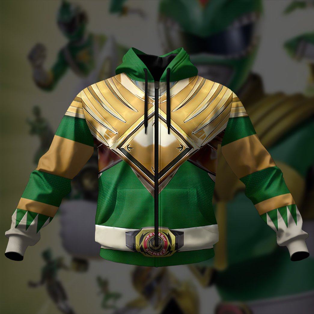 Mighty Morphin Green Power Rangers Costume Hoodie Sweatshirt T-Shirt ...