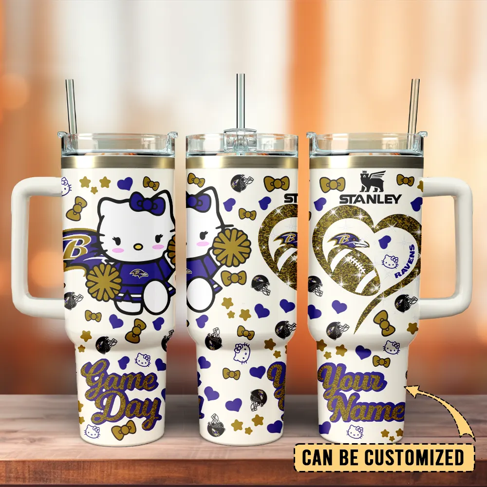 Baltimore Ravens x Hello Kitty Custom Stanley Cup 40 oz 30 oz Tumbler With Handle