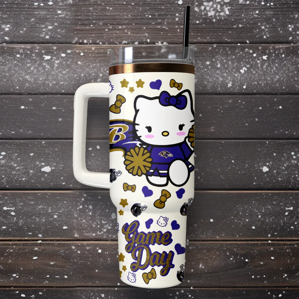 Baltimore Ravens x Hello Kitty Custom Stanley Cup 40 oz 30 oz Tumbler With Handle