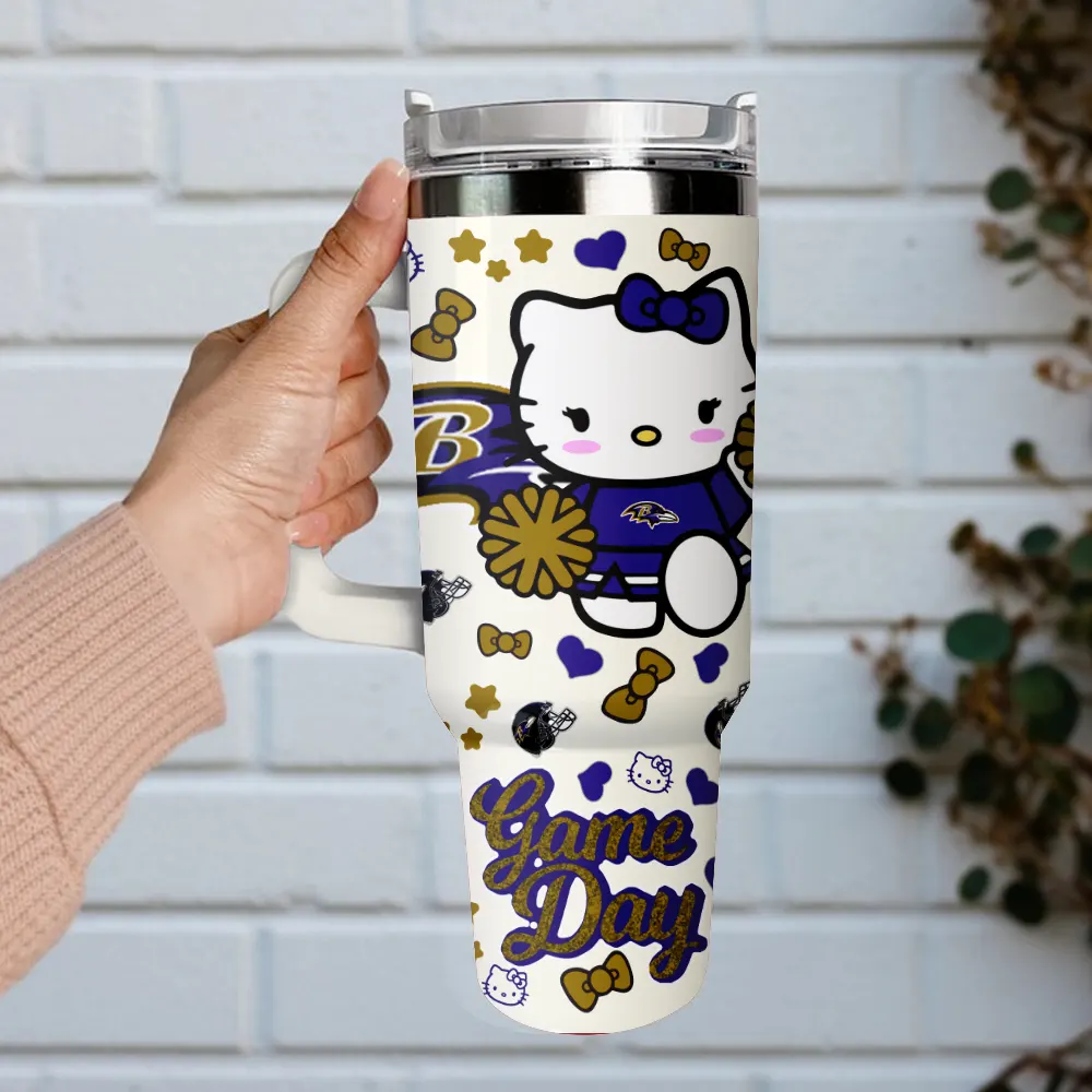 Baltimore Ravens x Hello Kitty Custom Stanley Cup 40 oz 30 oz Tumbler With Handle
