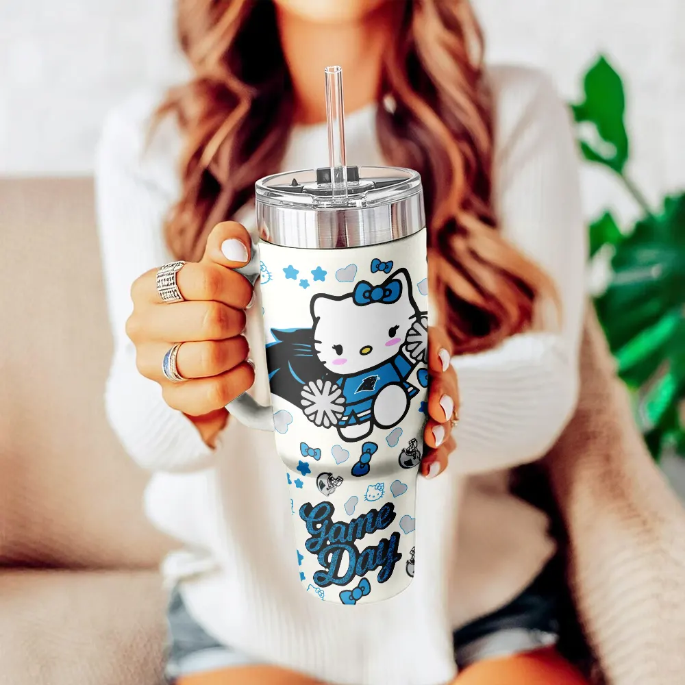 Carolina Panthers x Hello Kitty Custom Stanley Cup 40 oz 30 oz Tumbler With Handle