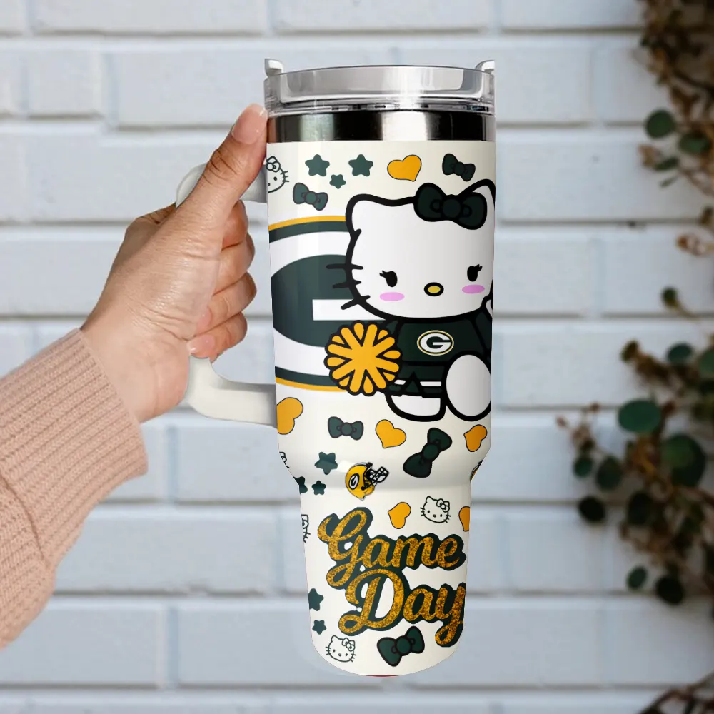 Green Bay Packers x Hello Kitty Custom Stanley Cup 40 oz 30 oz Tumbler With Handle