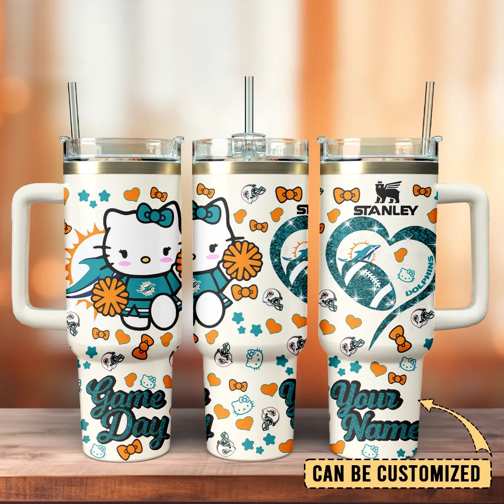 Miami Dolphins x Hello Kitty Custom Stanley Cup 40 oz 30 oz Tumbler With Handle