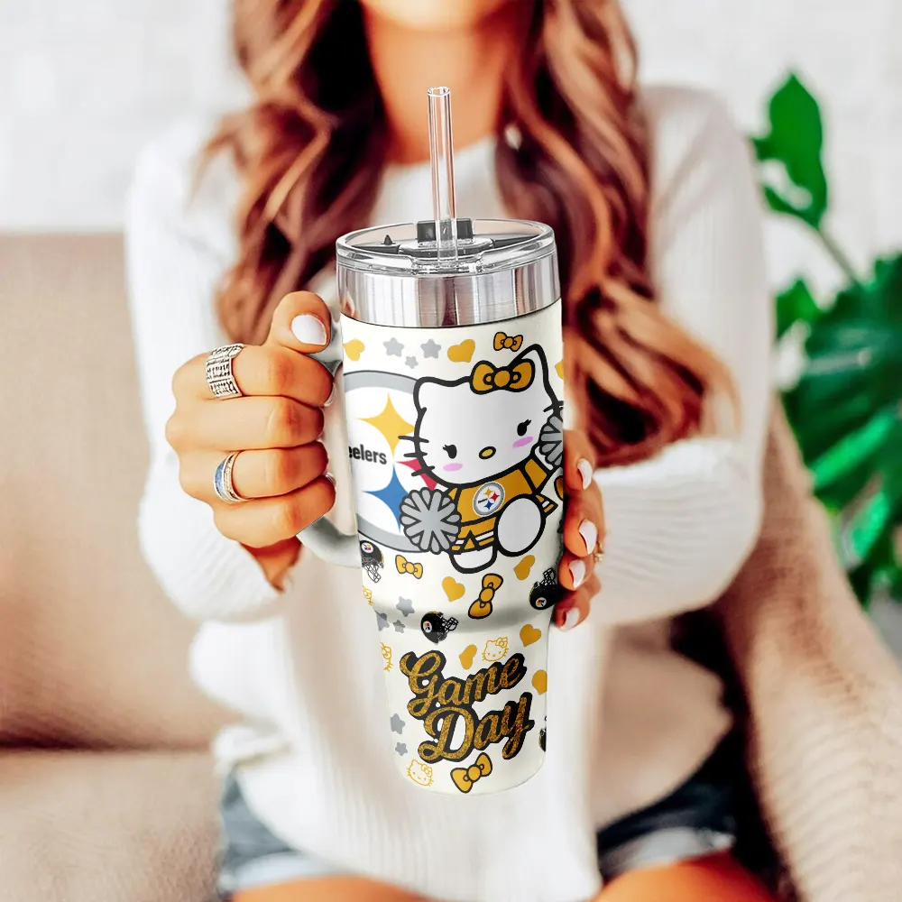 Pittsburgh Steelers x Hello Kitty Custom Stanley Cup 40 oz 30 oz Tumbler With Handle