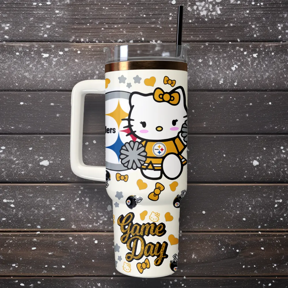 Pittsburgh Steelers x Hello Kitty Custom Stanley Cup 40 oz 30 oz Tumbler With Handle