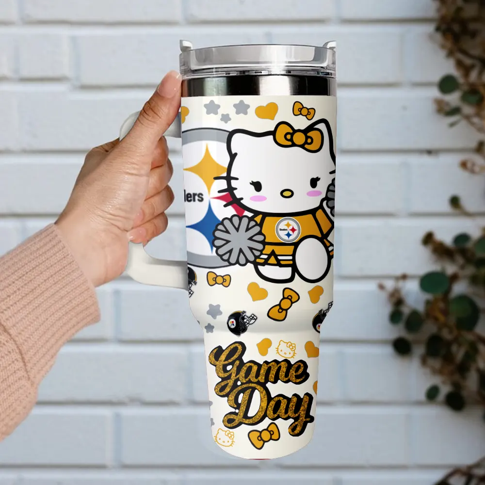 Pittsburgh Steelers x Hello Kitty Custom Stanley Cup 40 oz 30 oz Tumbler With Handle