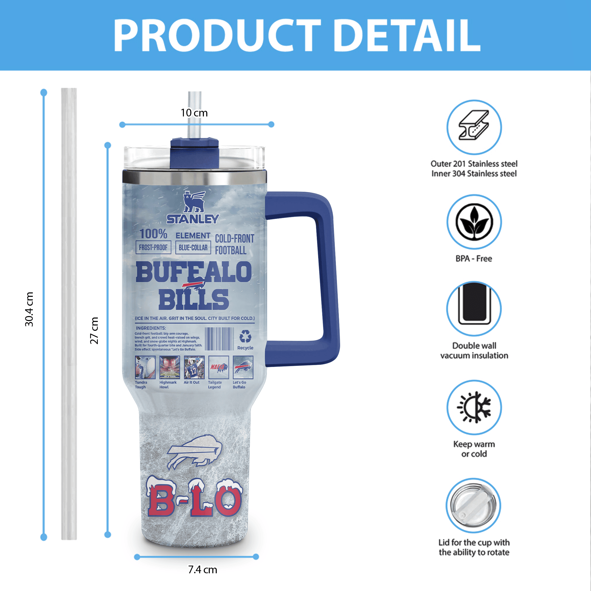 Buffalo Bills NFL Custom Stanley Cup 40 oz 30 oz Tumbler With Handle