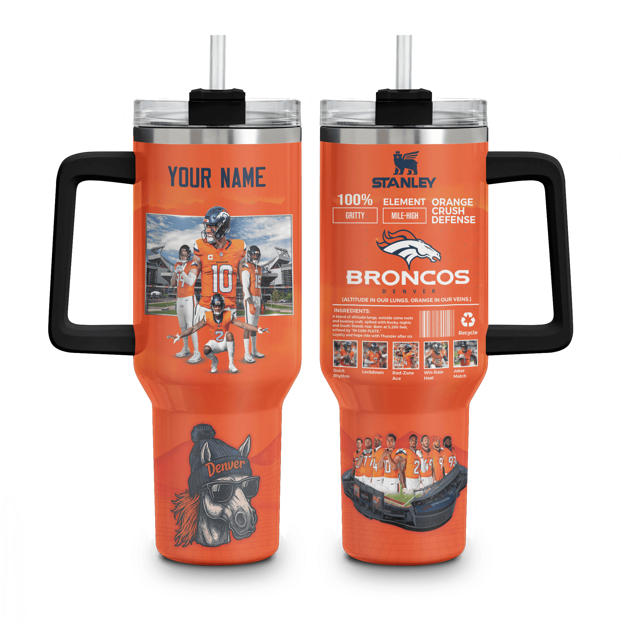 Denver Broncos NFL Custom Stanley Cup 40 oz 30 oz Tumbler With Handle