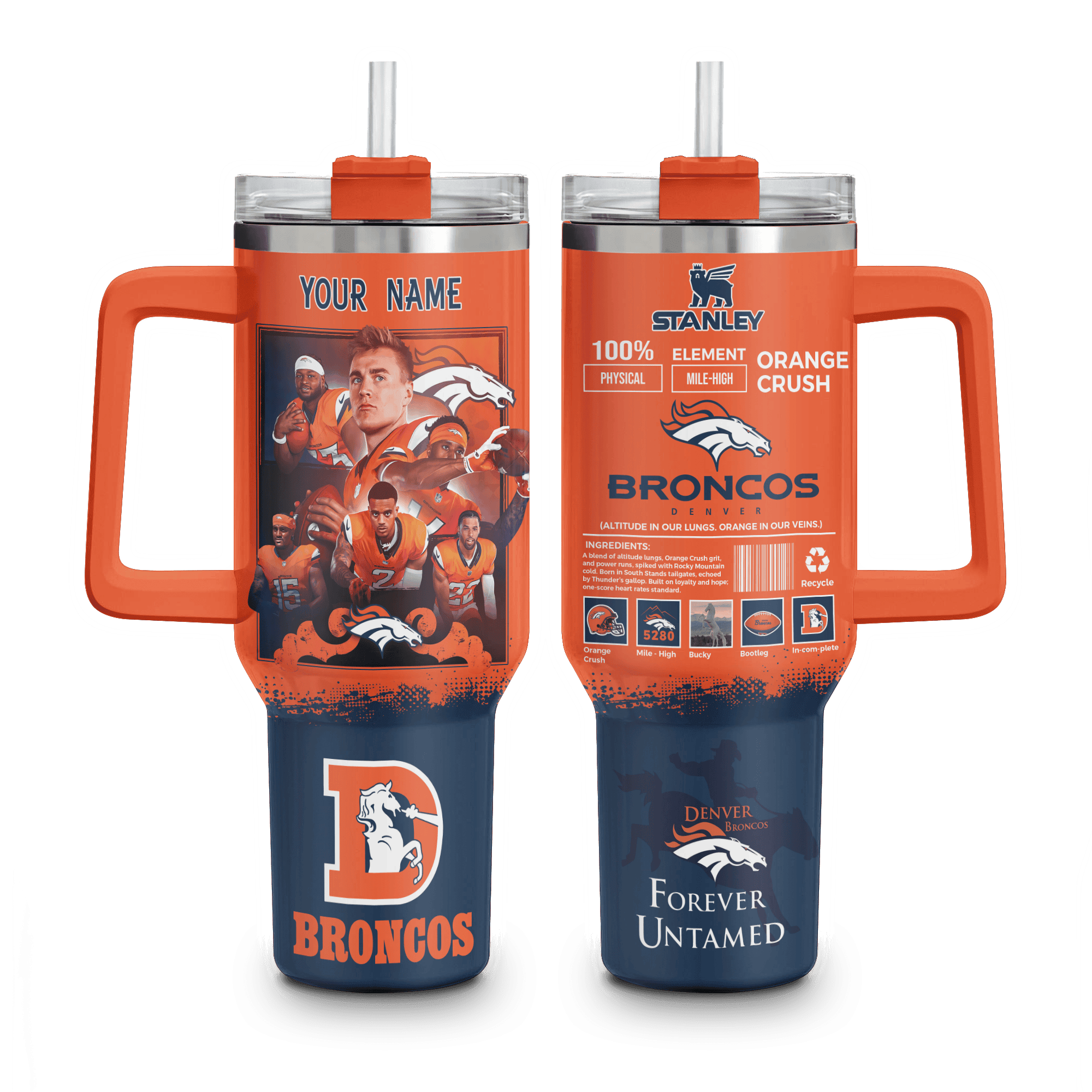 Denver Broncos NFL Custom Stanley Cup 40 oz 30 oz Tumbler With Handle