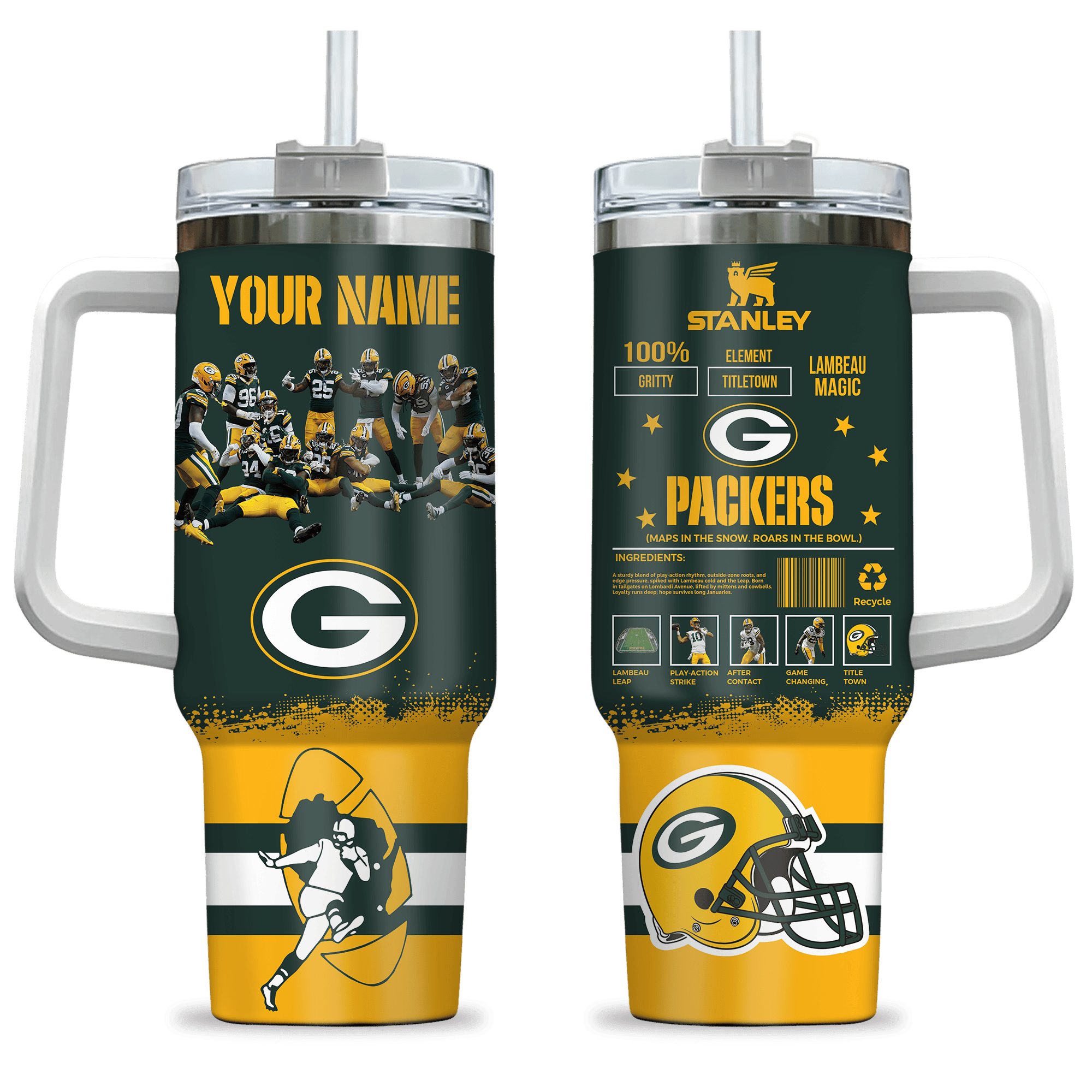 Green Bay Packers NFL Custom Stanley Cup 40 oz 30 oz Tumbler With Handle