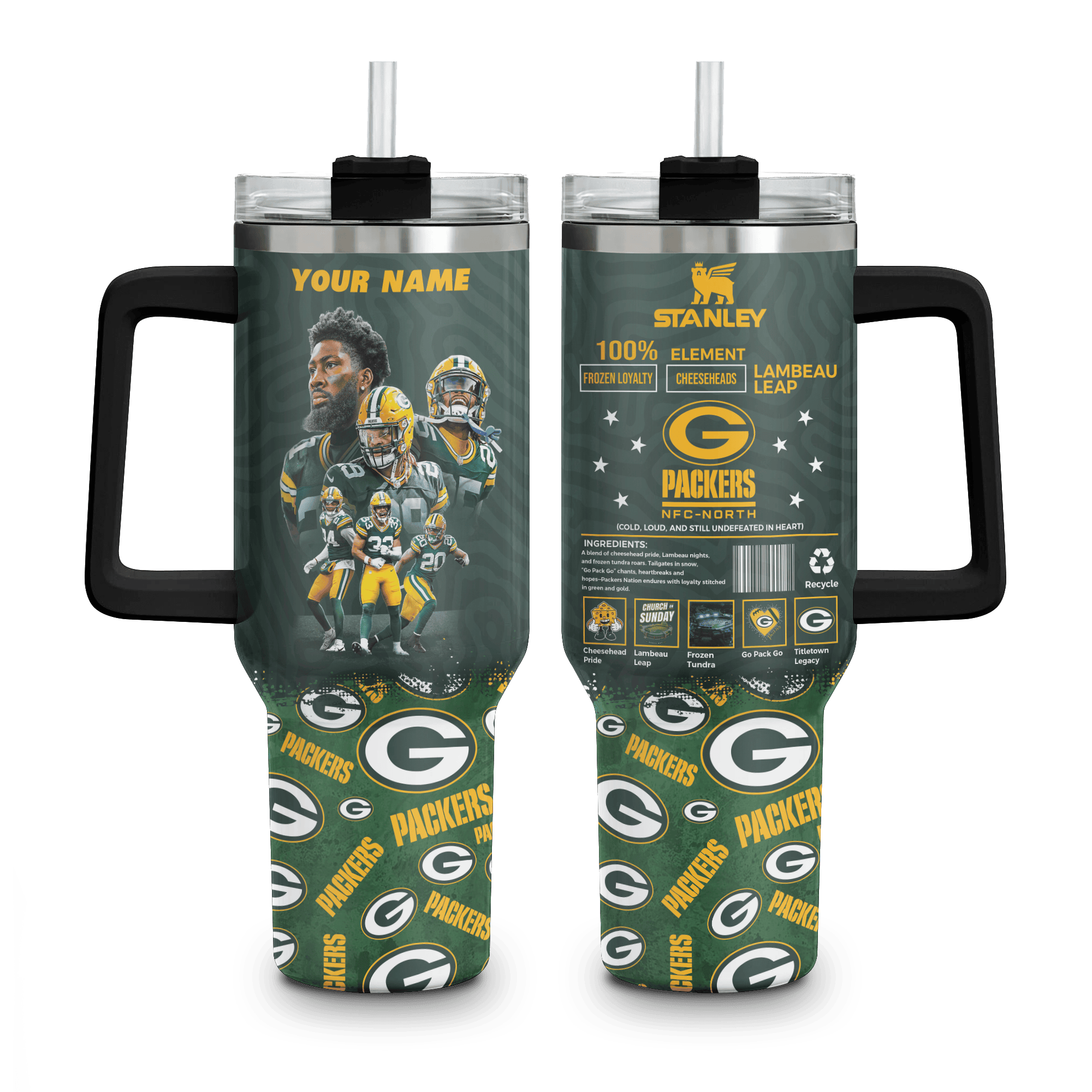 Green Bay Packers NFL Custom Stanley Cup 40 oz 30 oz Tumbler With Handle