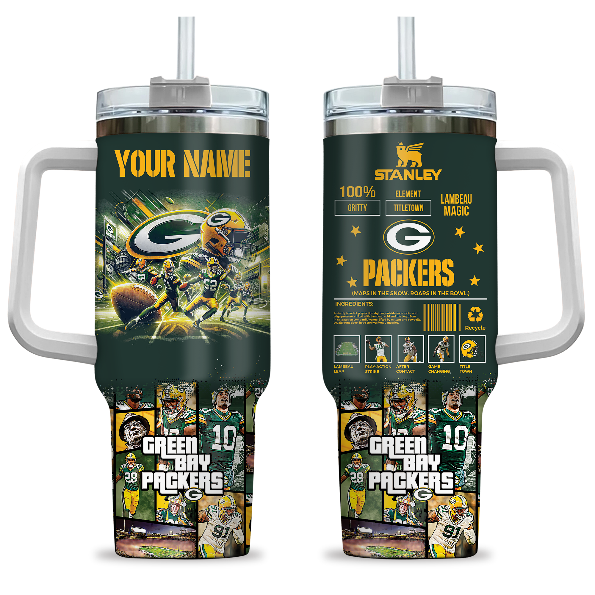 Green Bay Packers NFL Custom Stanley Cup 40 oz 30 oz Tumbler With Handle
