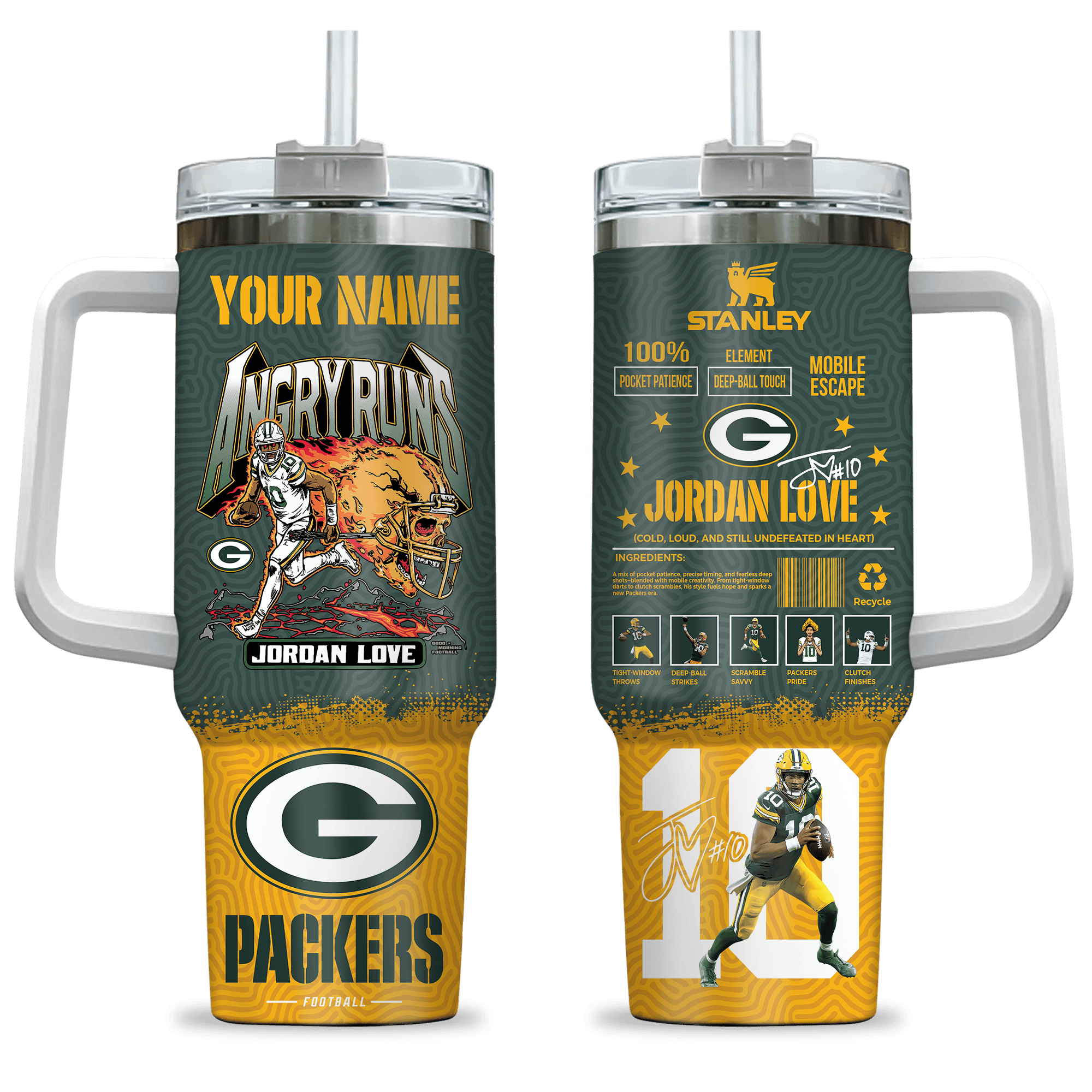 Green Bay Packers NFL Custom Stanley Cup 40 oz 30 oz Tumbler With Handle