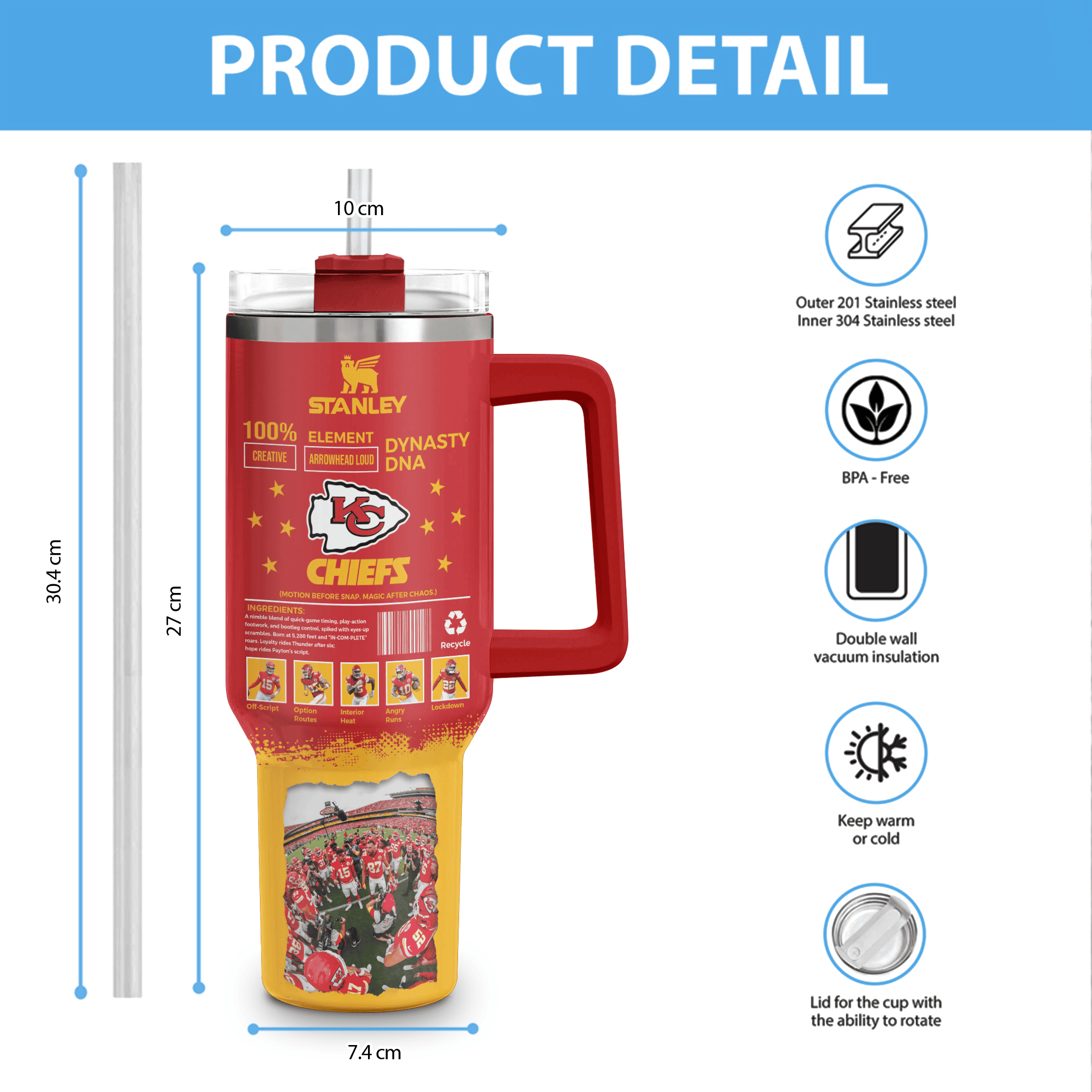 Kansas City Chiefs NFL Custom Stanley Cup 40 oz 30 oz Tumbler With Handle