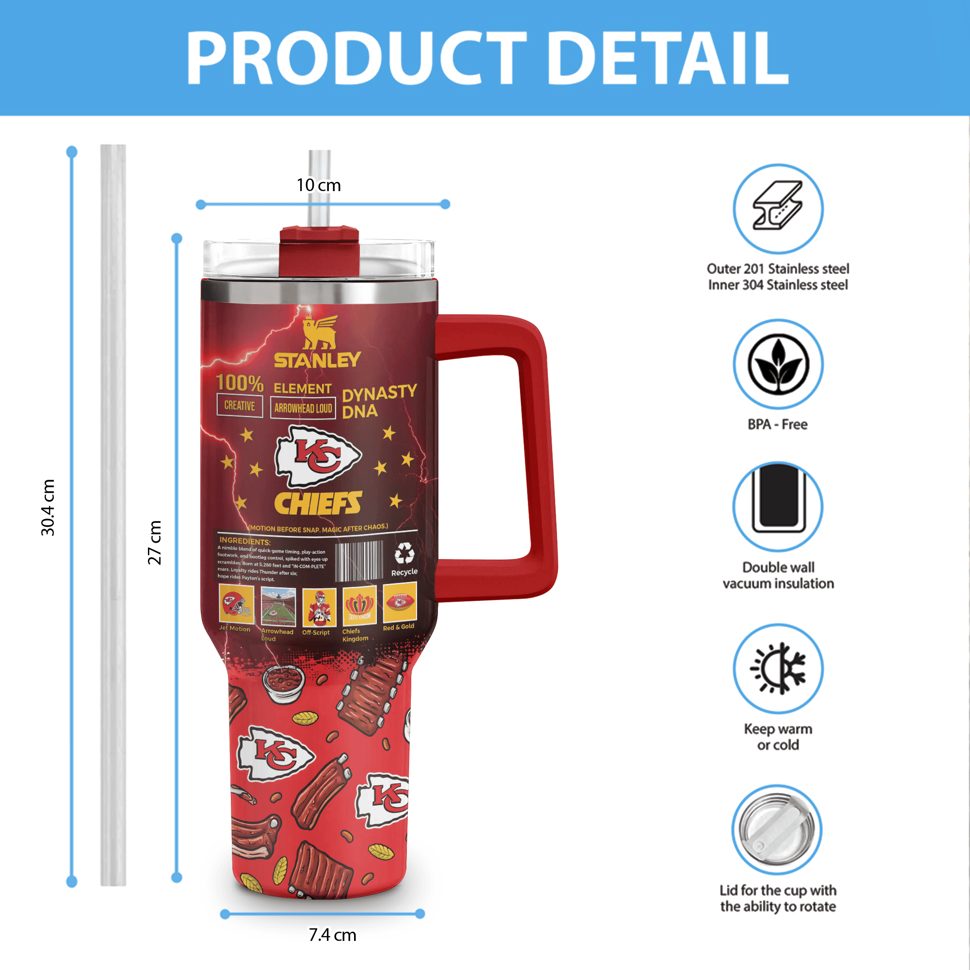 Kansas City Chiefs NFL Custom Stanley Cup 40 oz 30 oz Tumbler With Handle