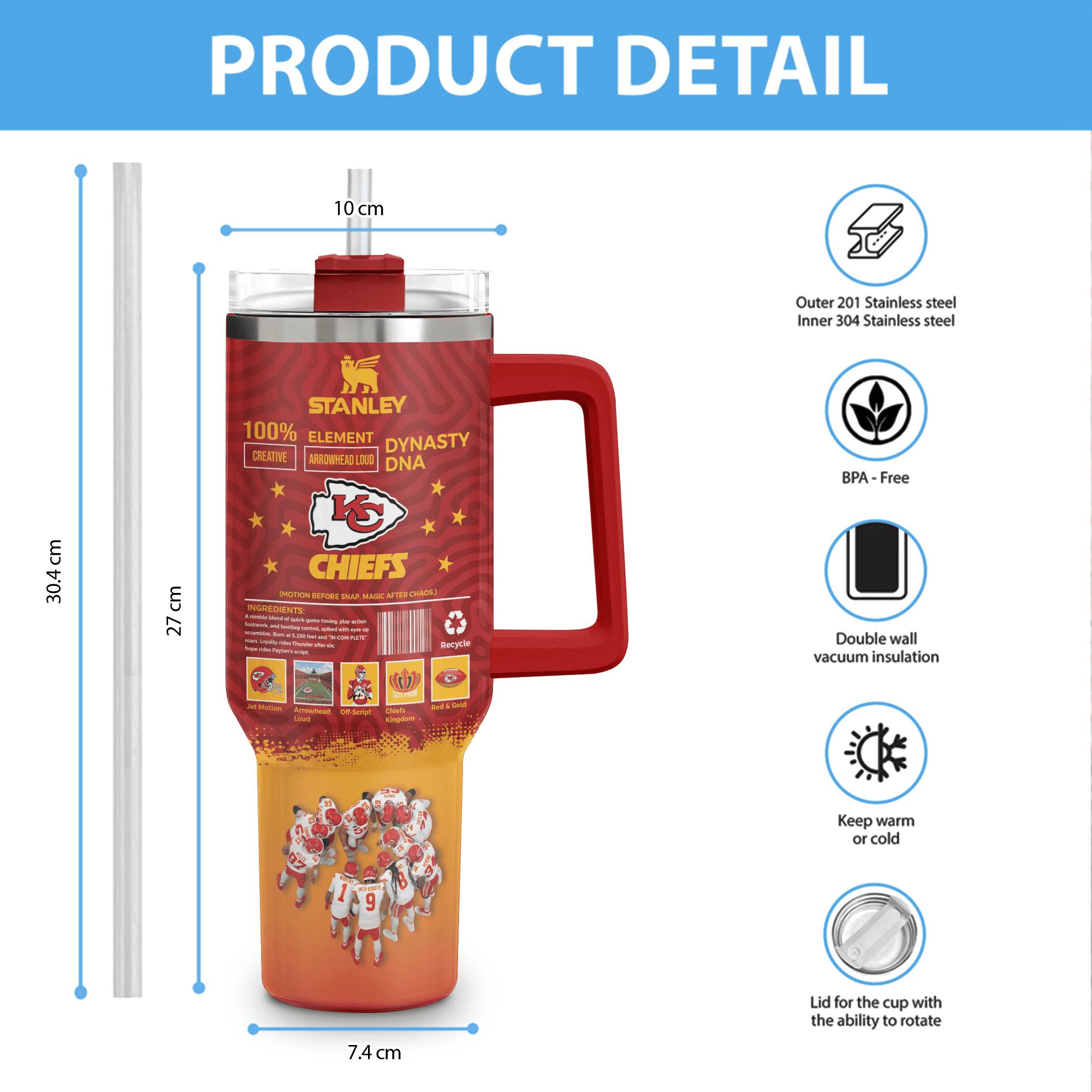 Kansas City Chiefs NFL Custom Stanley Cup 40 oz 30 oz Tumbler With Handle