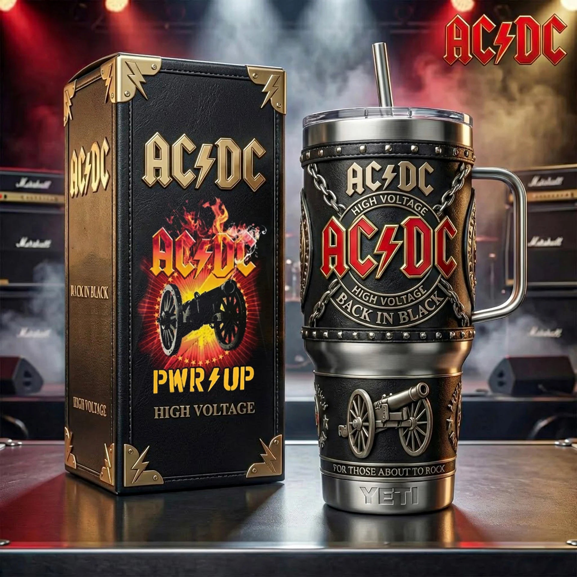 AC/DC Back In Black Custom Stanley Cup 40 oz 30 oz Tumbler With Handle