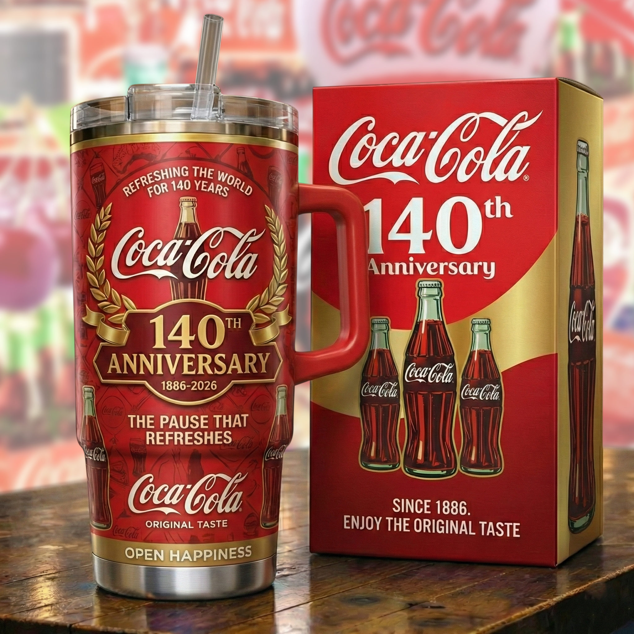 Coca Cola 140TH Anniversary Custom Stanley Cup 40 oz 30 oz Tumbler With Handle