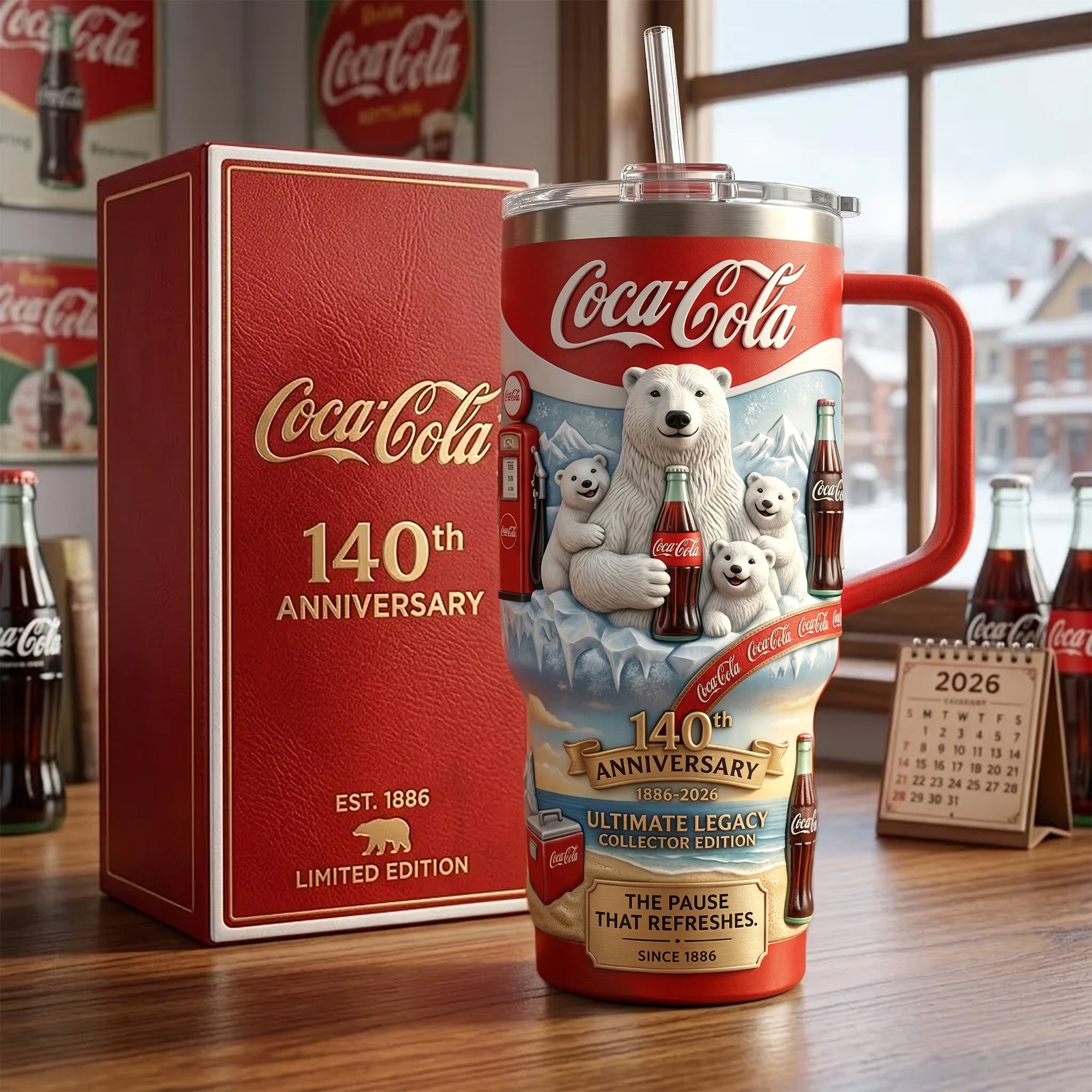 Coca Cola 140th Anniversary Custom Stanley Cup 40 oz 30 oz Tumbler With Handle