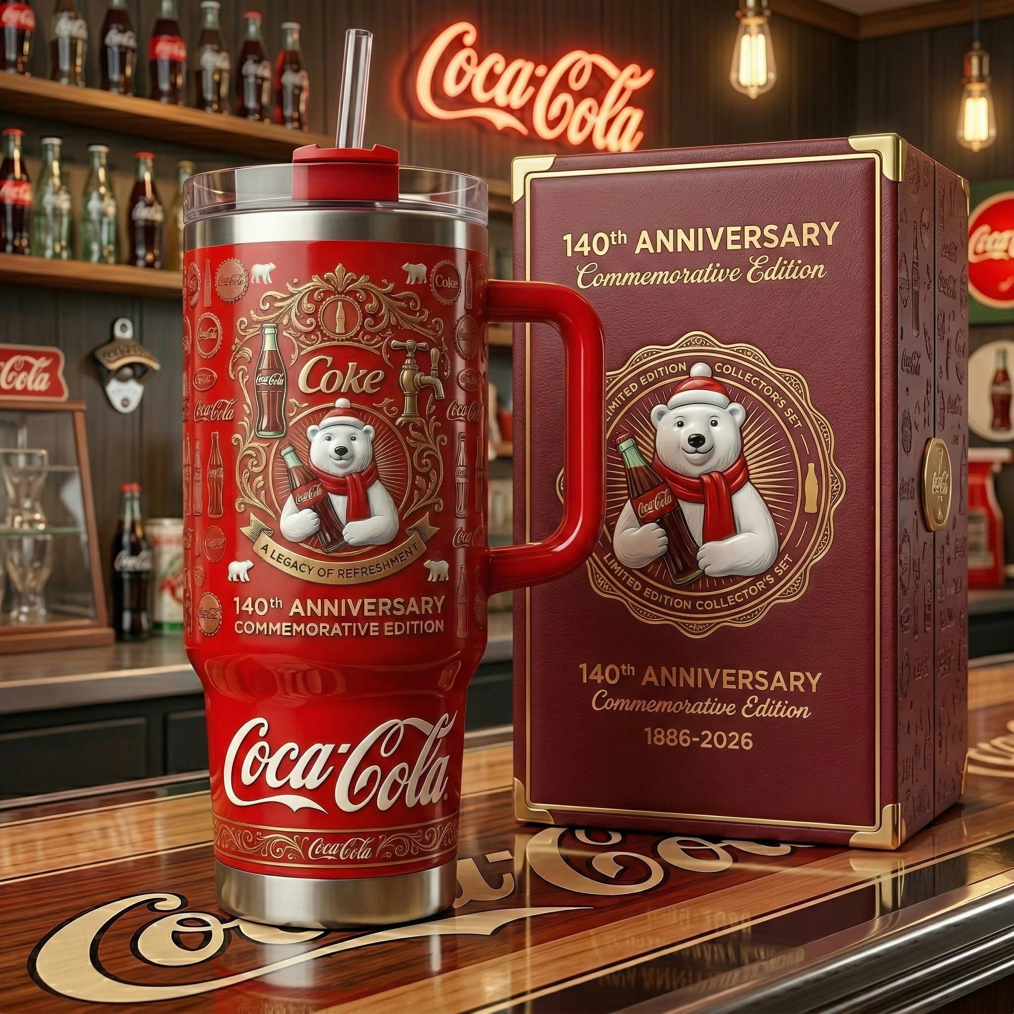 Coca Cola 140TH Anniversary Custom Stanley Cup 40 oz 30 oz Tumbler With Handle