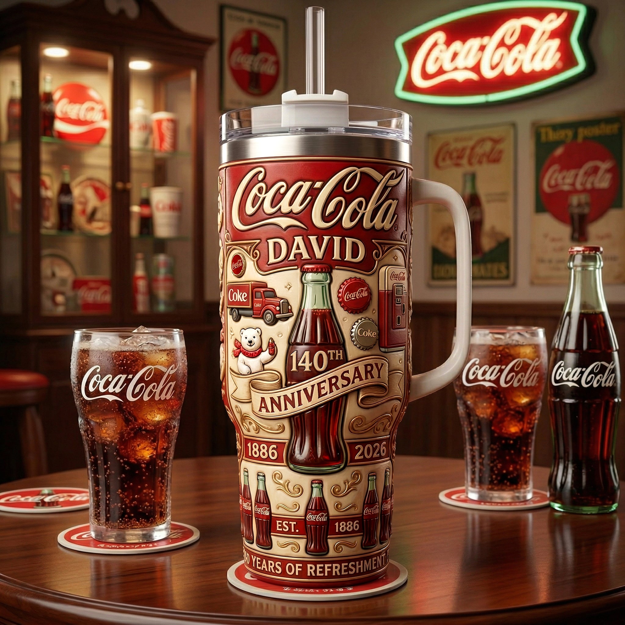 Coca Cola 140th Anniversary Custom Stanley Cup 40 oz 30 oz Tumbler With Handle