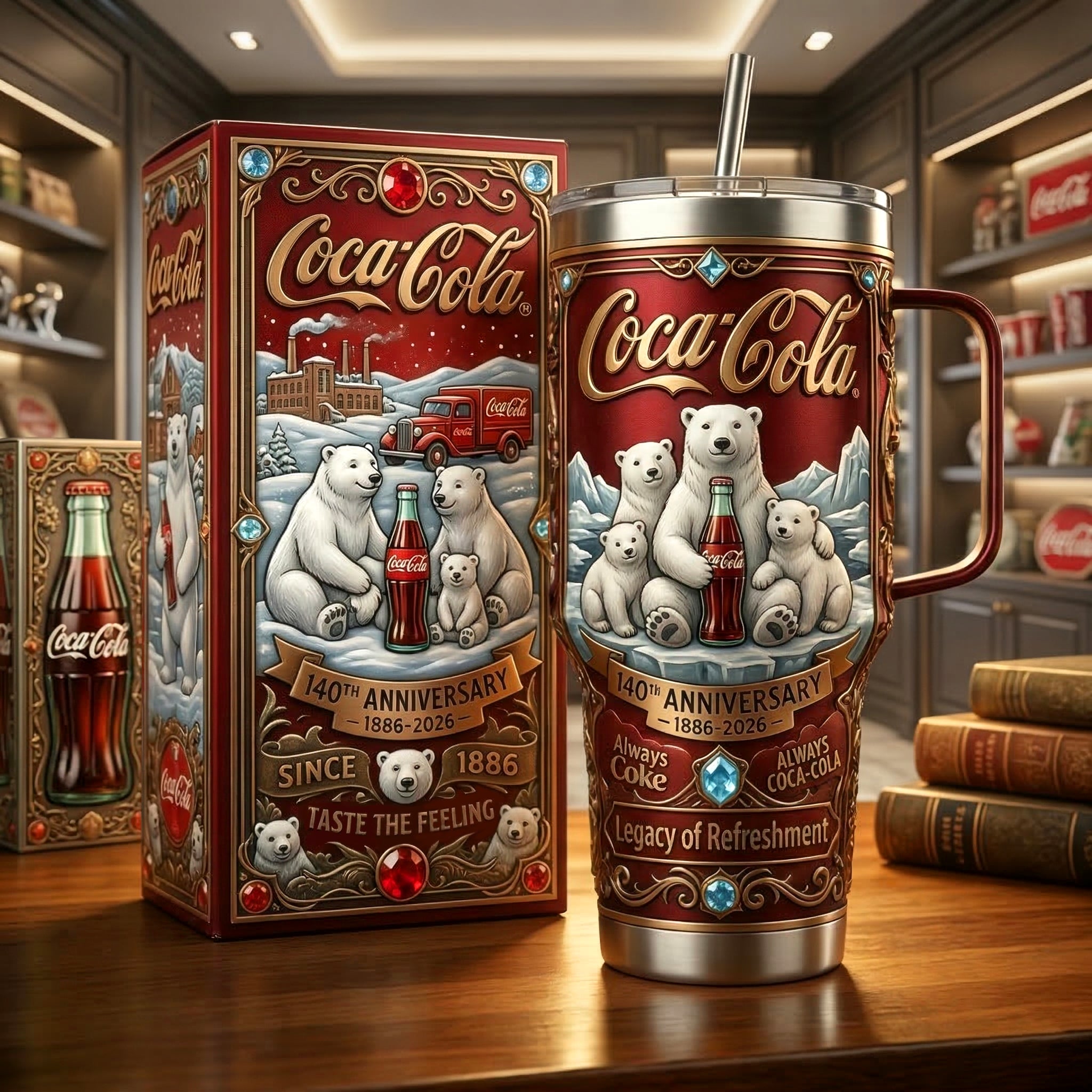 Coca Cola 140th Anniversary Custom Stanley Cup 40 oz 30 oz Tumbler With Handle