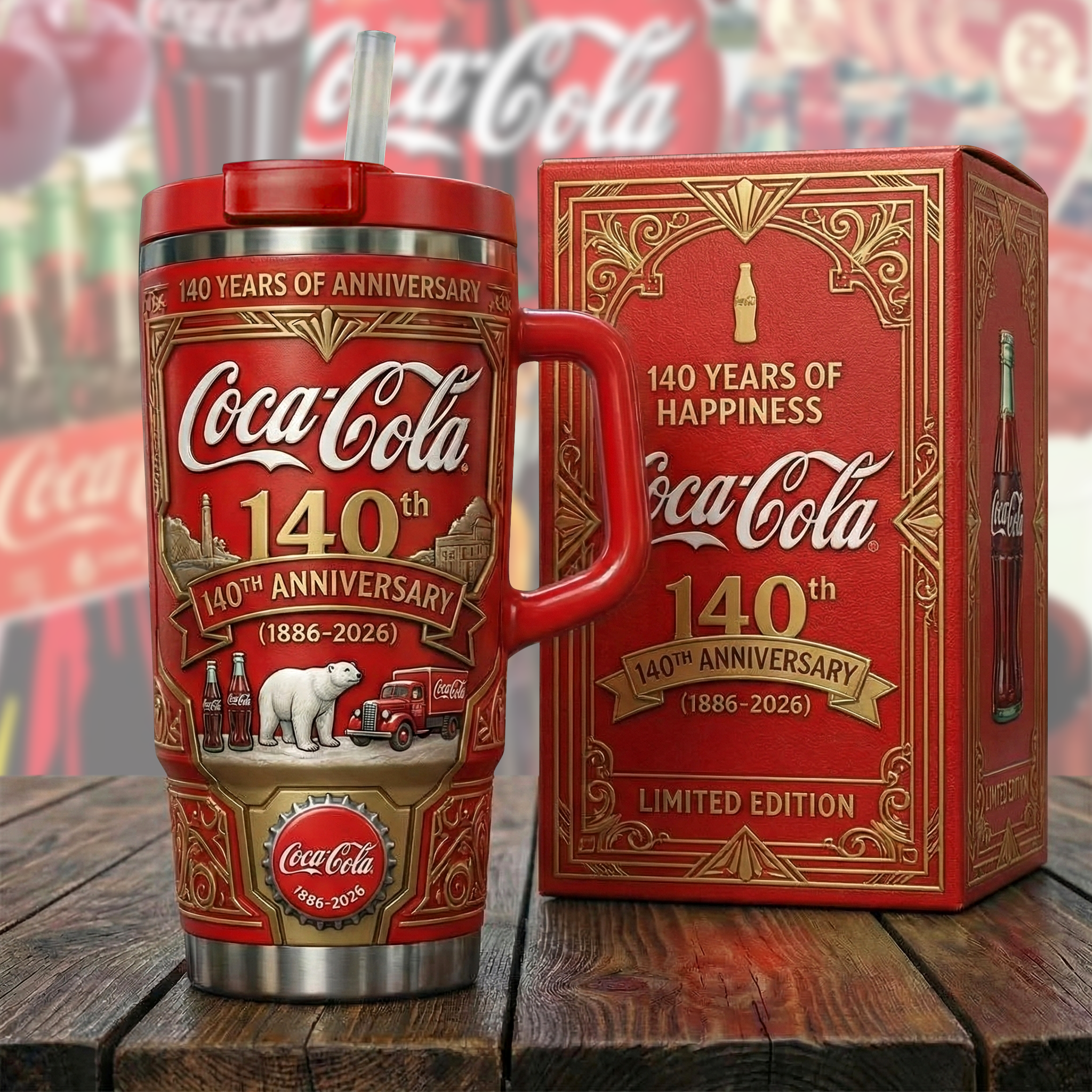Coca Cola 140TH Anniversary Custom Stanley Cup 40 oz 30 oz Tumbler With Handle