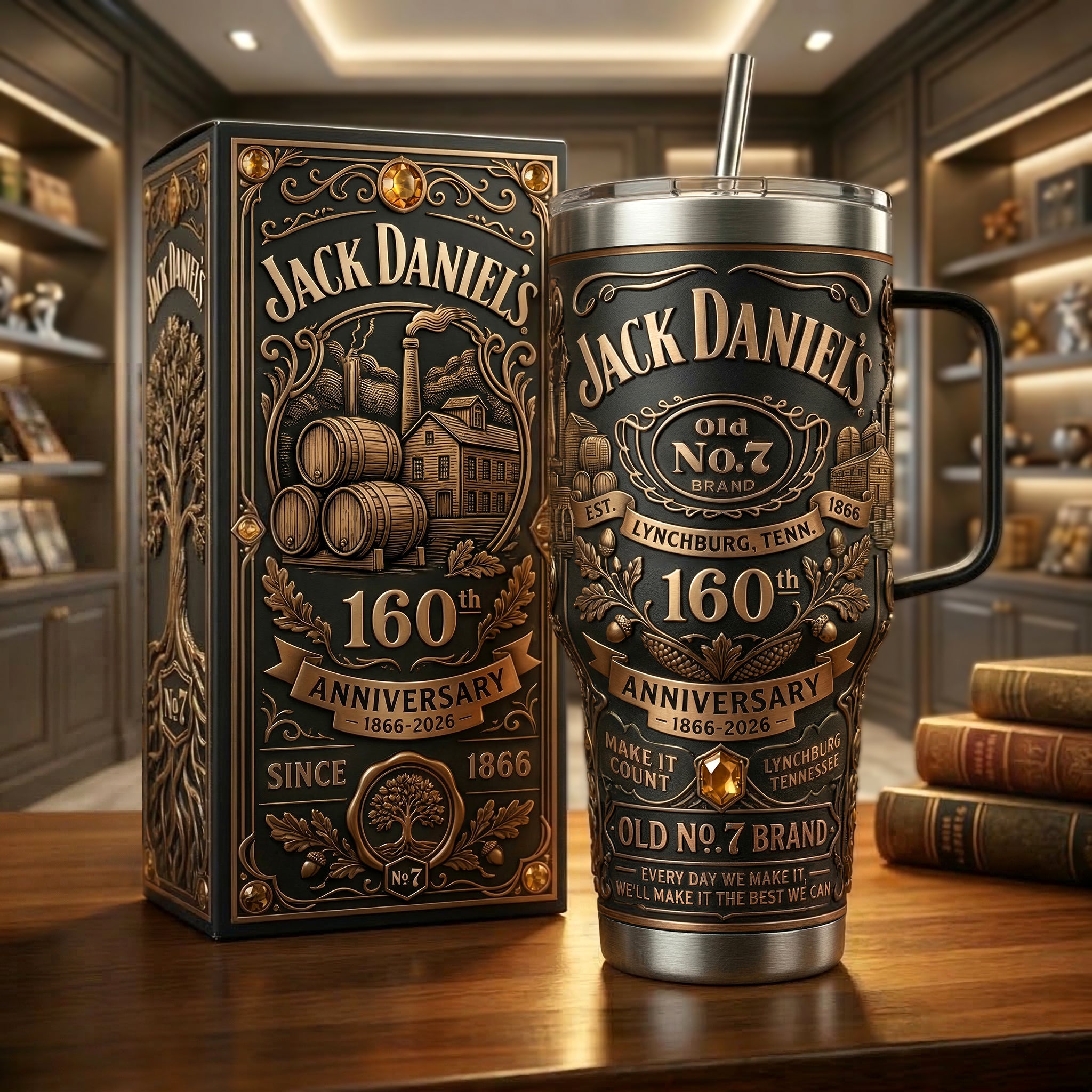 Jack Daniel's 160th Anniversary Custom Stanley Cup 40 oz 30 oz Tumbler With Handle