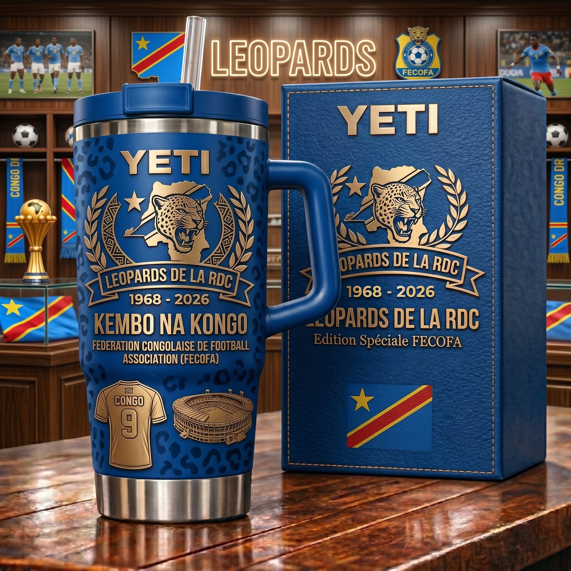 Leopards De La RDC Congo National Football Sports Custom Stanley Cup 40 oz 30 oz Tumbler With Handle