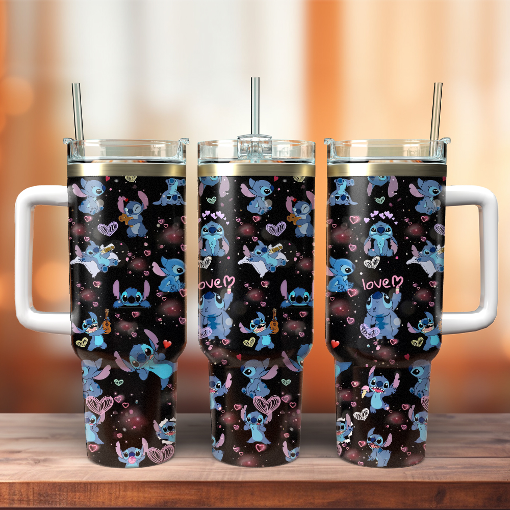 Stitch Cartoon Custom Stanley Cup 40 oz 30 oz Tumbler With Handle