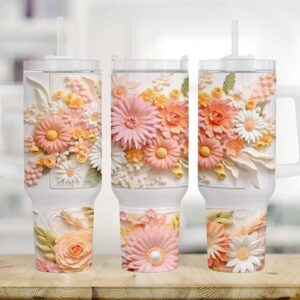 3D Flowers Custom Stanley Cup 40 oz 30 oz Tumbler With Handle