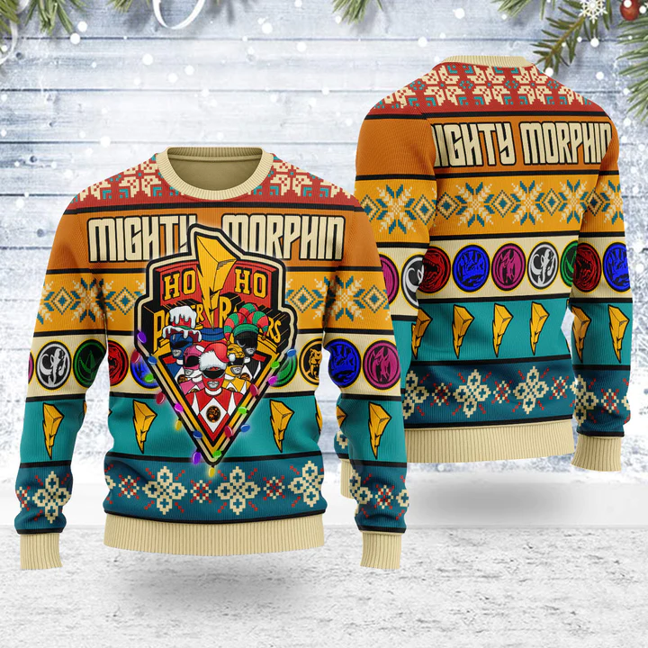 Merry Christmas HoHo Power Rangers MM Unisex Wool Sweater - Stormmerch Exclusive 2