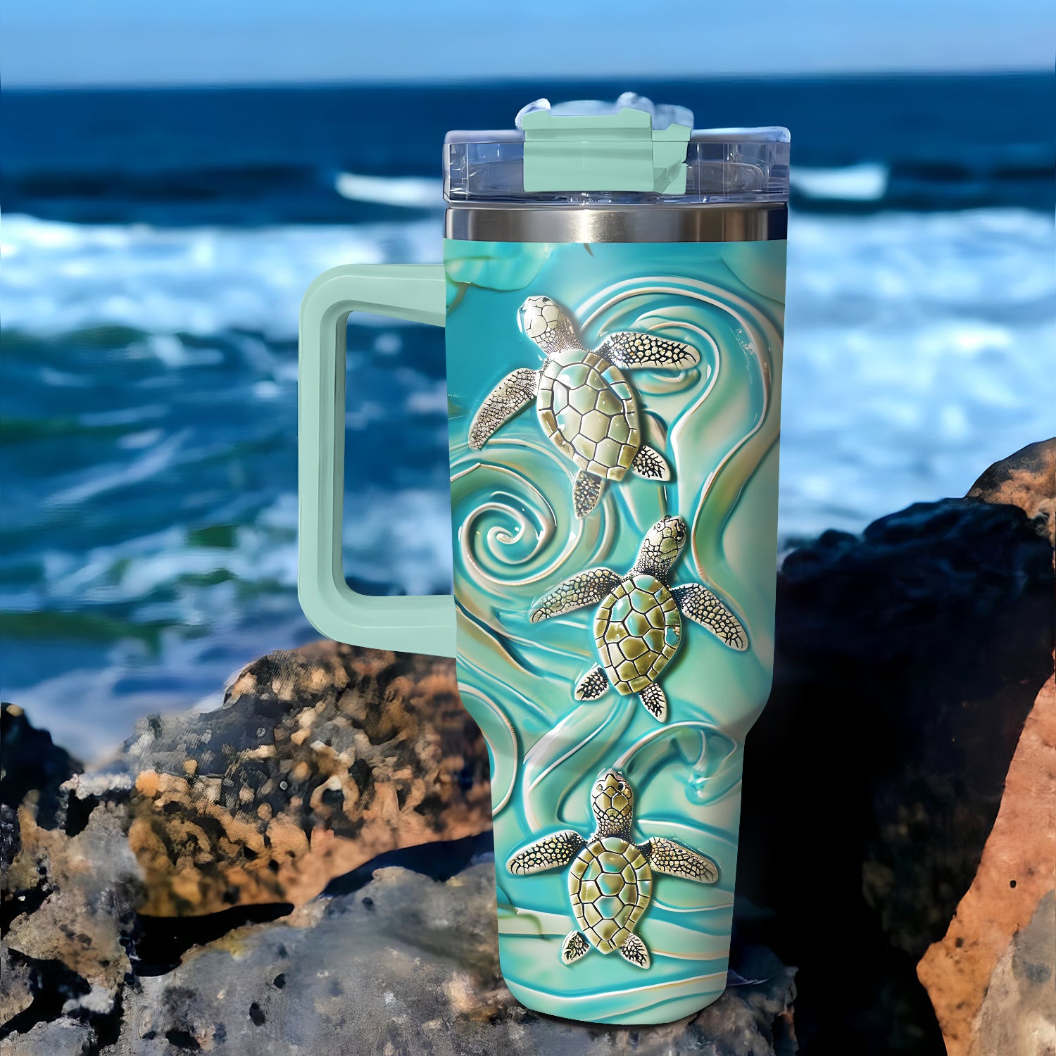 Amazing 3D Baby Turtles Custom Stanley Cup 40 oz 30 oz Tumbler With Handle