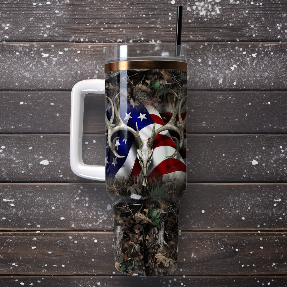 American Flag Deer Horn Artwork Custom Stanley Cup 40 oz 30 oz Tumbler With Handle