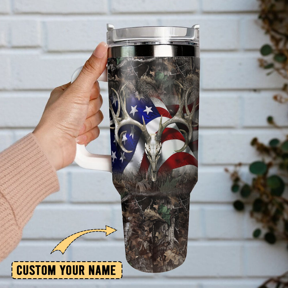 American Flag Deer Horn Artwork Custom Stanley Cup 40 oz 30 oz Tumbler With Handle