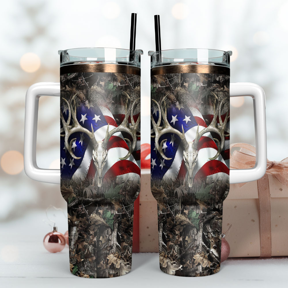 American Flag Deer Horn Artwork Custom Stanley Cup 40 oz 30 oz Tumbler With Handle