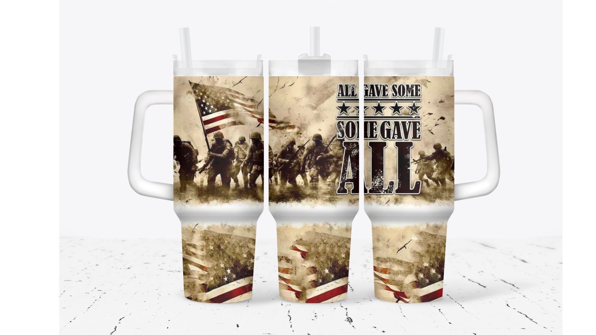 American Military with Flag Custom Stanley Cup 40 oz 30 oz Tumbler With Handle