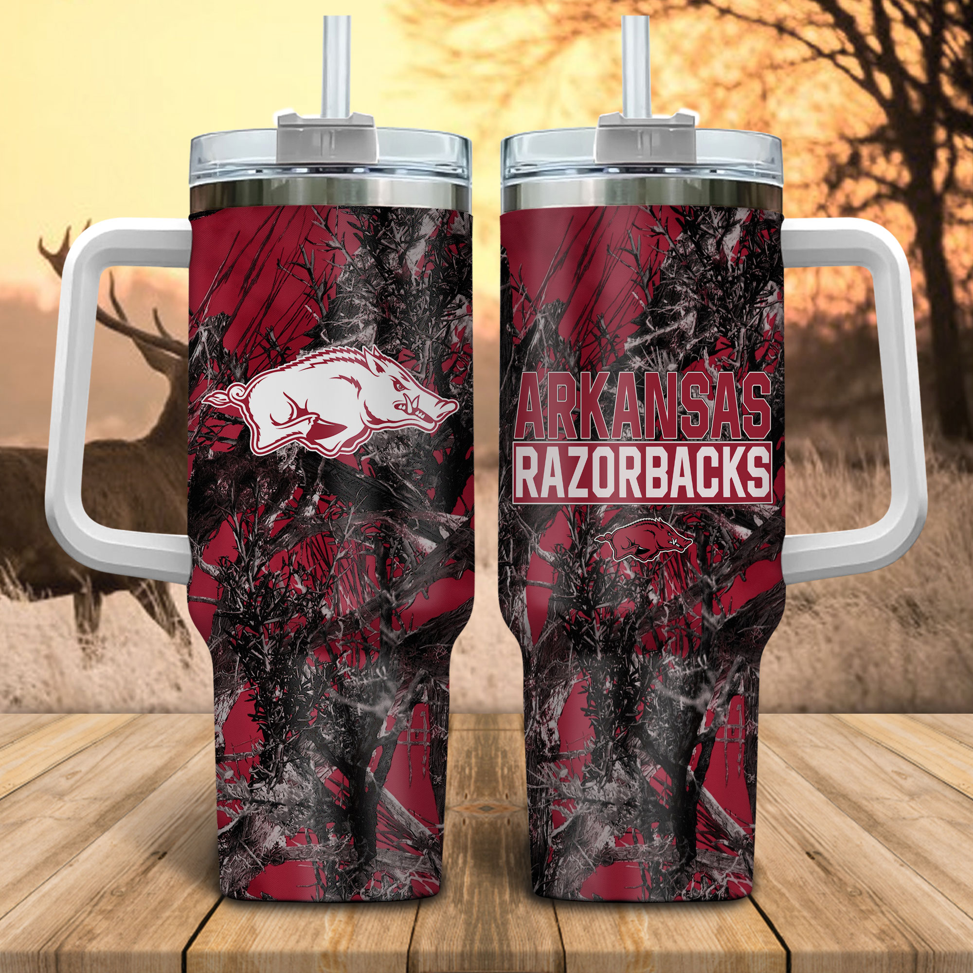 Arkansas Razorbacks NCAA Hunting Custom Stanley Cup 40 oz 30 oz Tumbler With Handle
