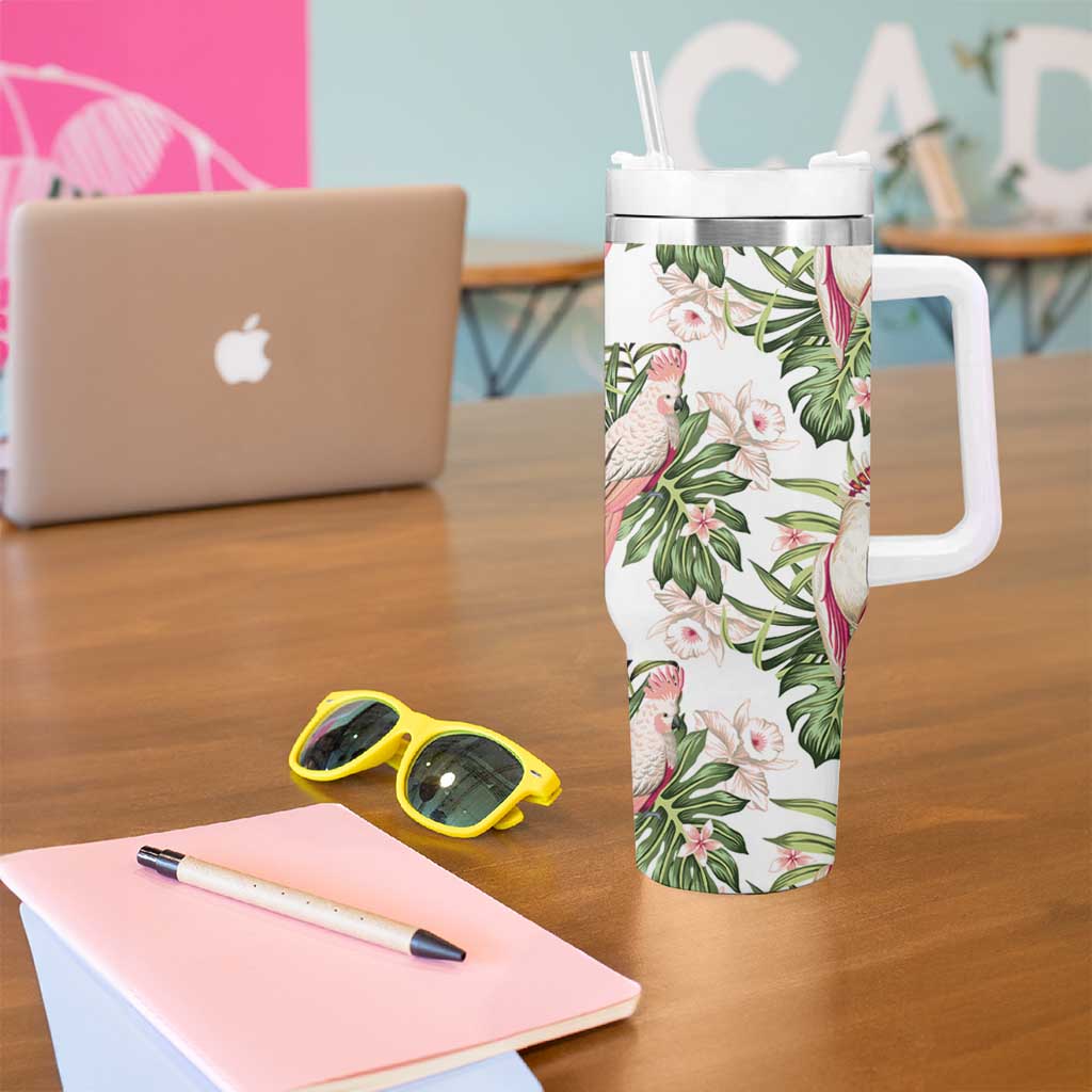 Australia Pink Cockatoo Aussie Orchids - Seamless Pattern Custom Stanley Cup 40 oz 30 oz Tumbler With Handle