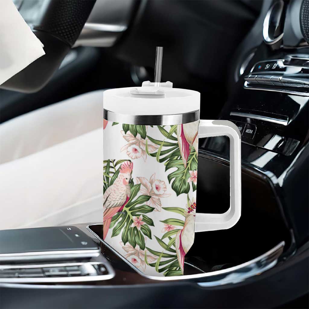 Australia Pink Cockatoo Aussie Orchids - Seamless Pattern Custom Stanley Cup 40 oz 30 oz Tumbler With Handle