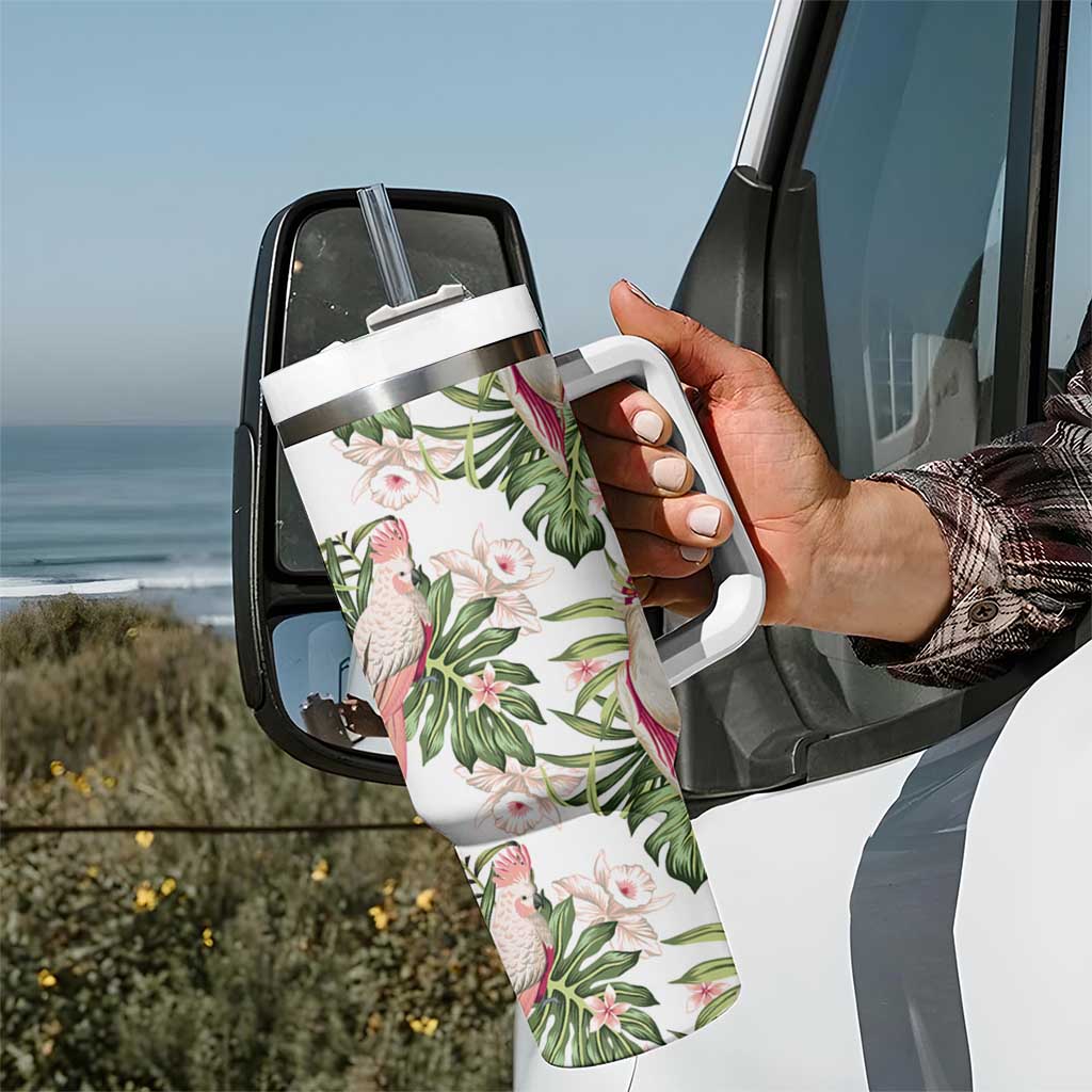 Australia Pink Cockatoo Aussie Orchids - Seamless Pattern Custom Stanley Cup 40 oz 30 oz Tumbler With Handle
