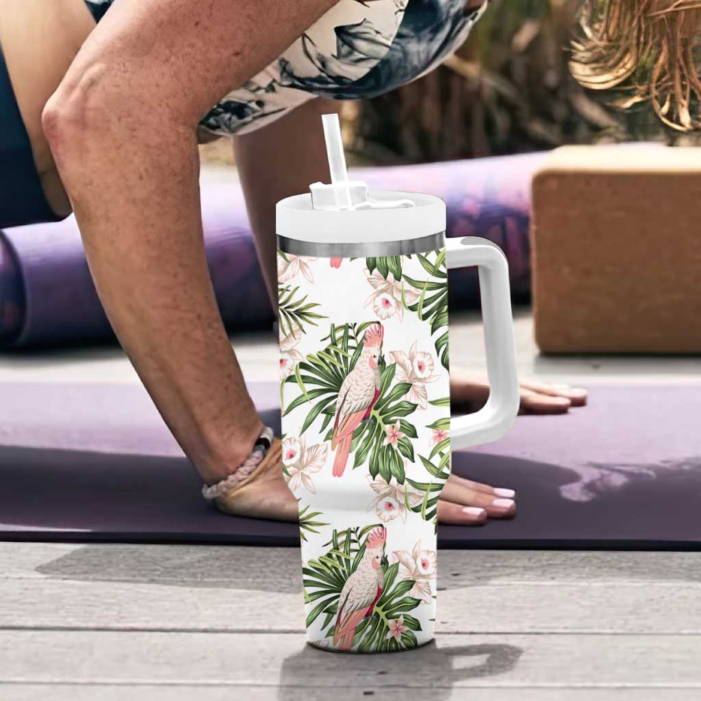 Australia Pink Cockatoo Aussie Orchids - Seamless Pattern Custom Stanley Cup 40 oz 30 oz Tumbler With Handle