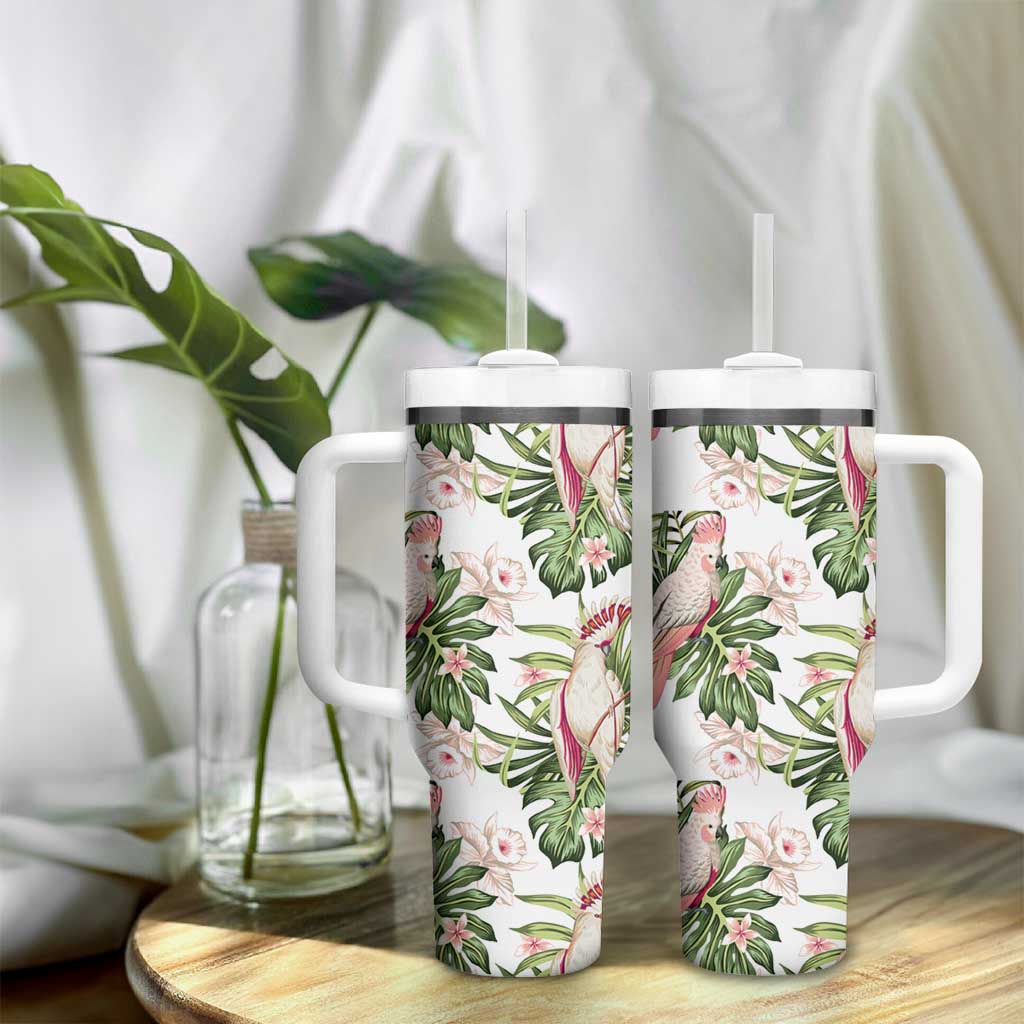 Australia Pink Cockatoo Aussie Orchids - Seamless Pattern Custom Stanley Cup 40 oz 30 oz Tumbler With Handle