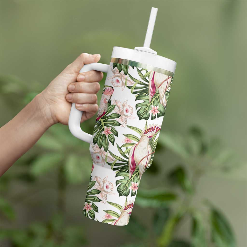 Australia Pink Cockatoo Aussie Orchids - Seamless Pattern Custom Stanley Cup 40 oz 30 oz Tumbler With Handle
