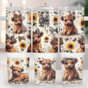 Baby Highland Cow Sunflower Leopard Print Custom Stanley Cup 40 oz 30 oz Tumbler With Handle
