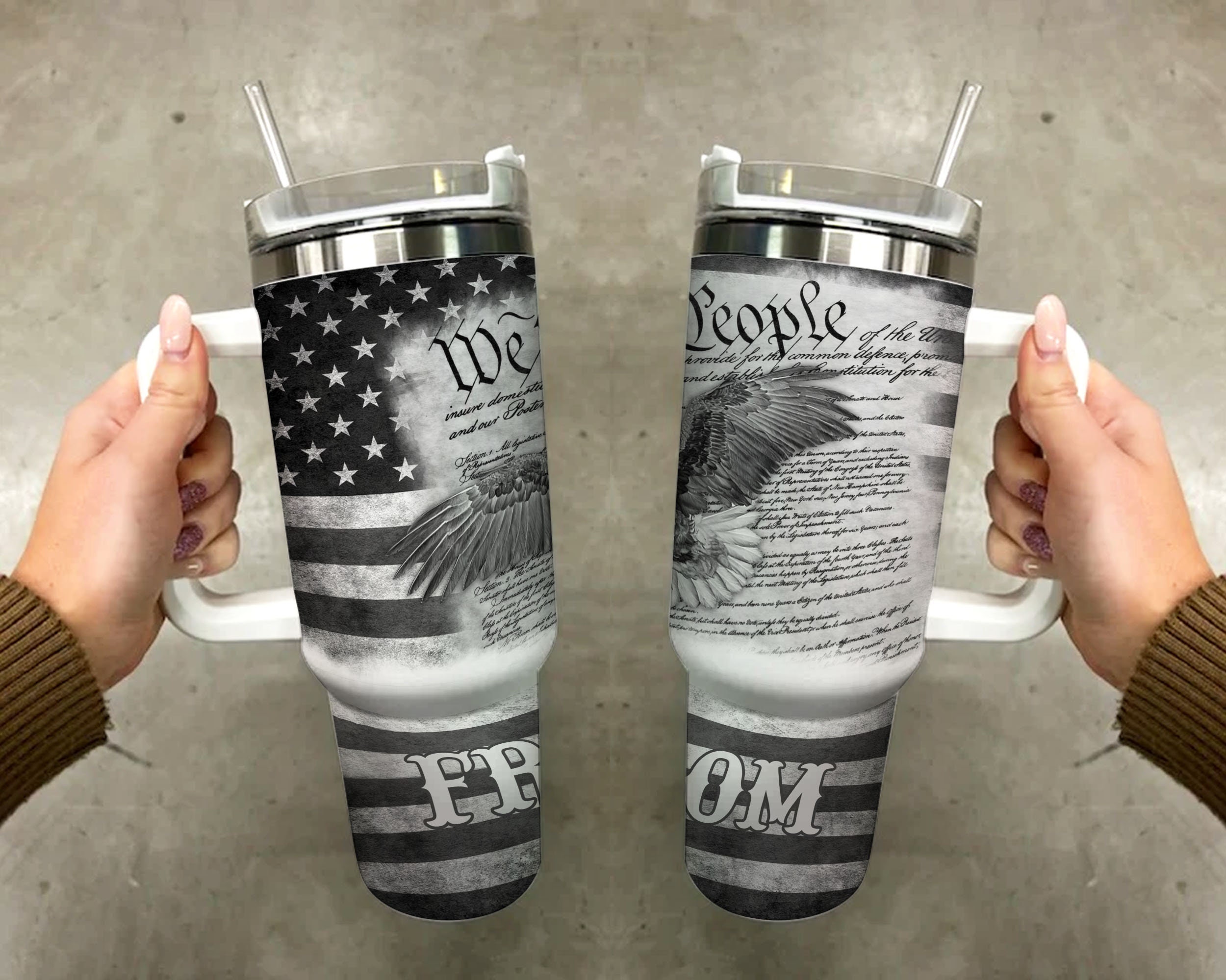 Bald Eagle American Flag Custom Stanley Cup 40 oz 30 oz Tumbler With Handle