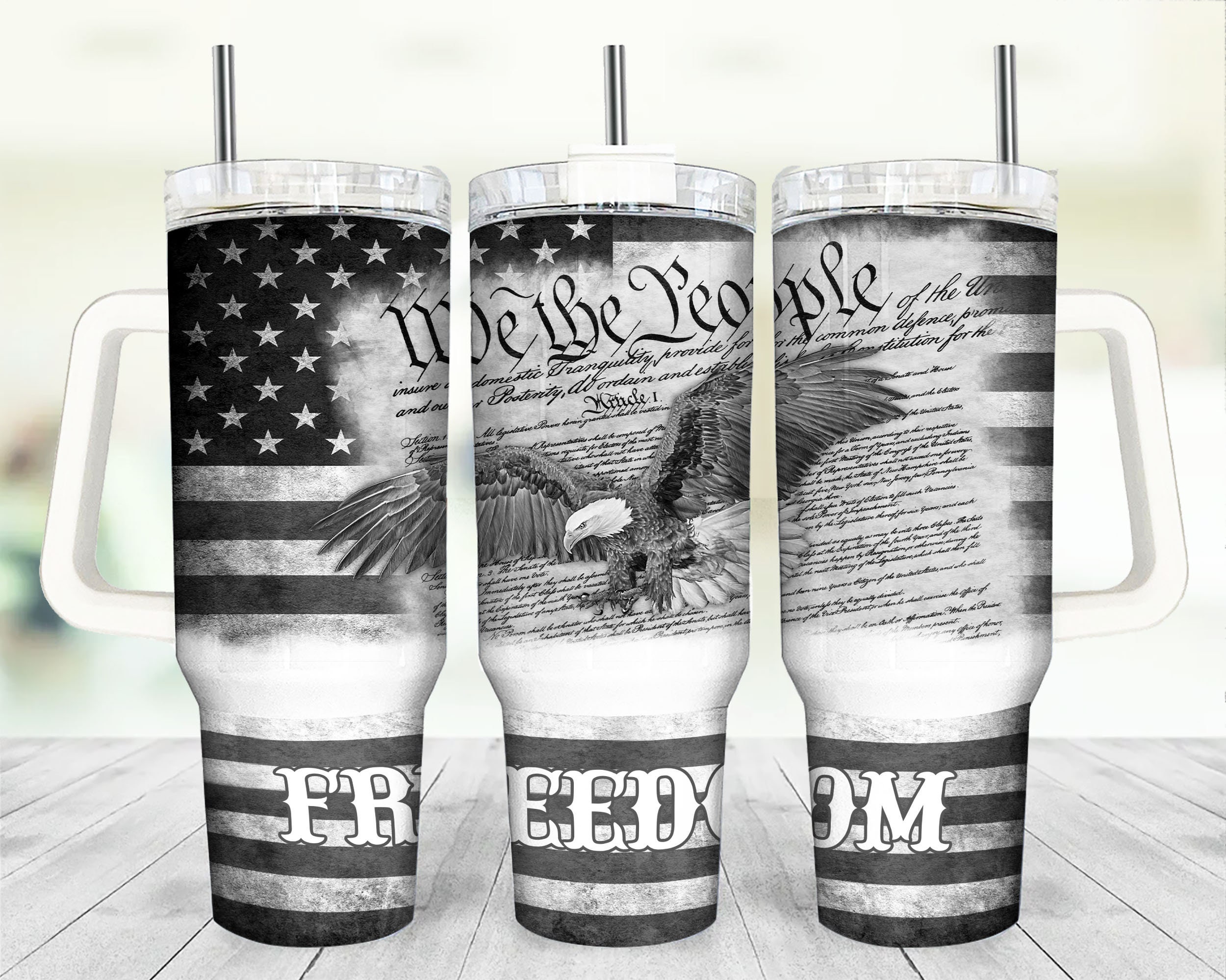 Bald Eagle American Flag Custom Stanley Cup 40 oz 30 oz Tumbler With Handle