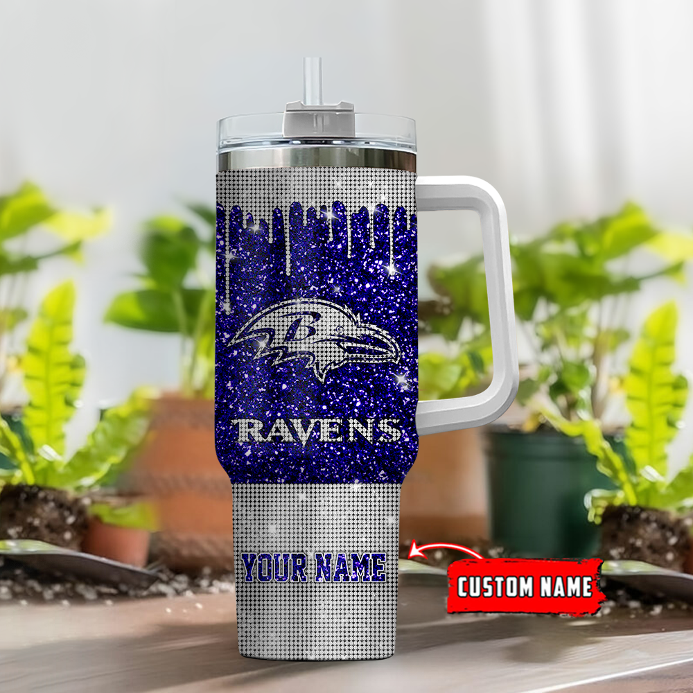 Baltimore Ravens NFL Glitter and Diamonds Bling Custom Stanley Cup 40 oz 30 oz Tumbler With Handle
