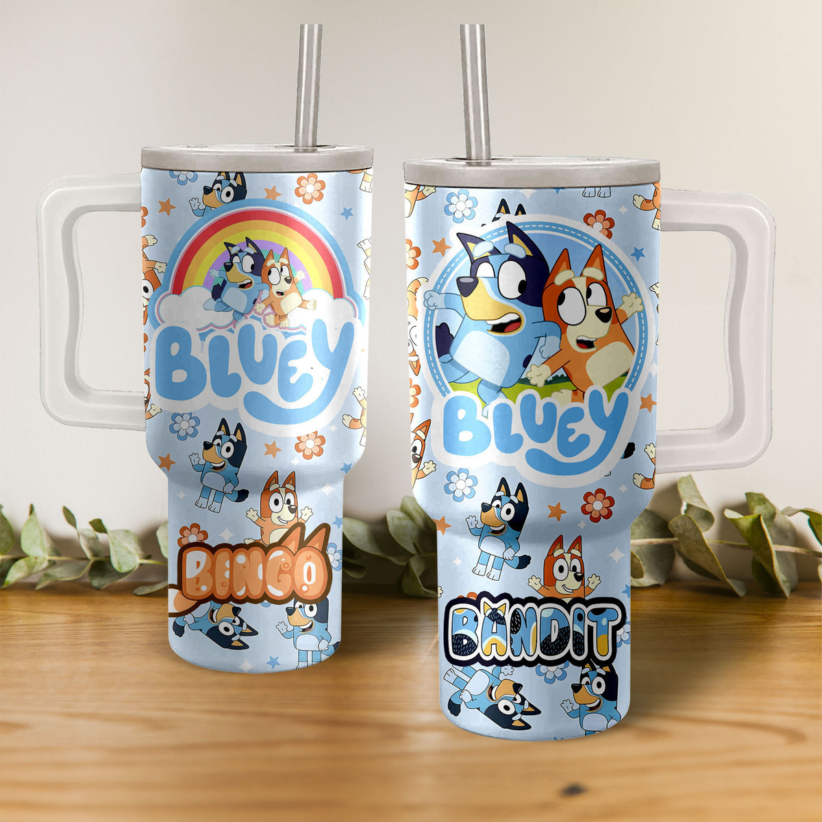 Bandit and Bingo Heeler Bluey Cartoon Custom Stanley Cup 40 oz 30 oz Tumbler With Handle