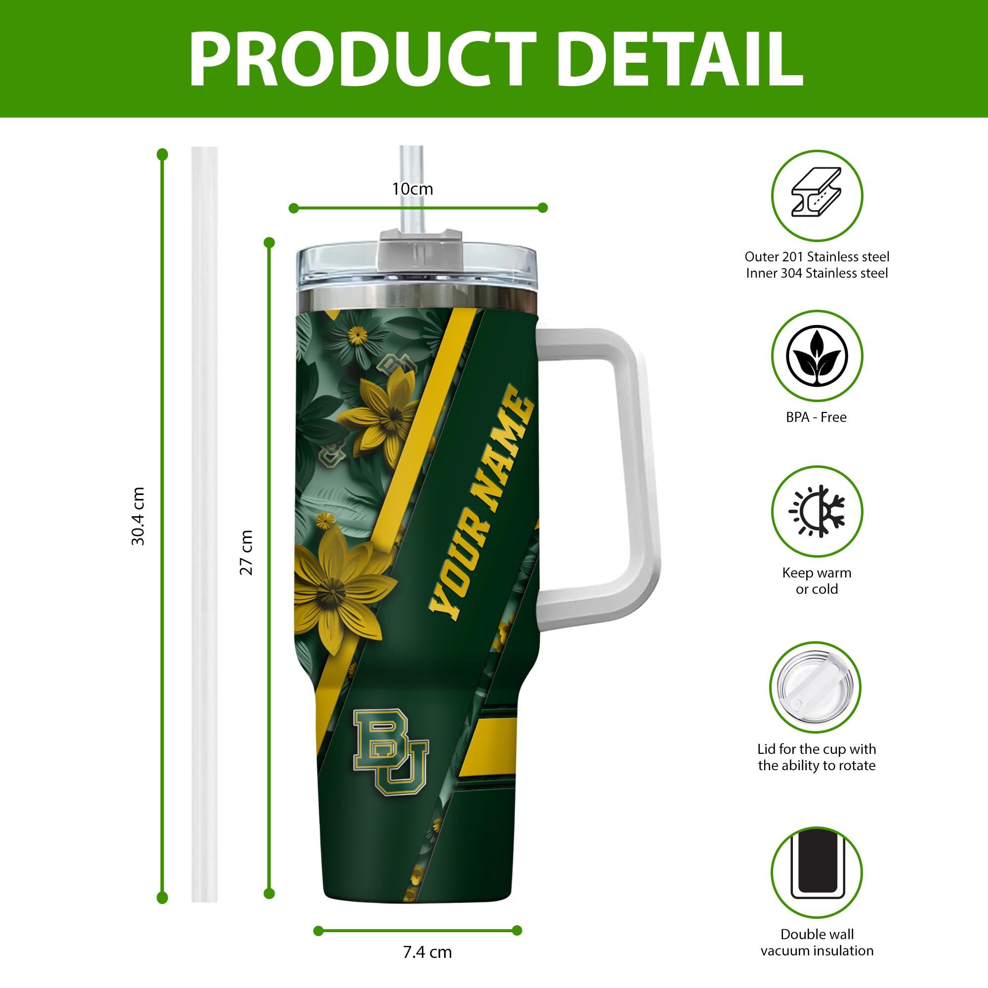 Baylor Bears NCAA Custom Stanley Cup 40 oz 30 oz Tumbler With Handle
